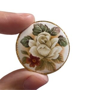 Gold and White Floral Brooch with Porcelain Base